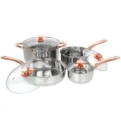 Ansonville 8-Piece Stainless Steel Cookware Set with Rose Gold Handles by Gibson Home