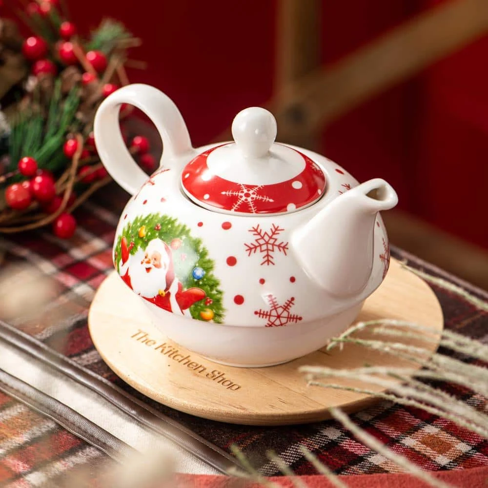 Santaclaus 1-Cup White and Red Christmas Porcelain Tea Set with Teapot, Teacup and Saucer by VEWEET - Image 7