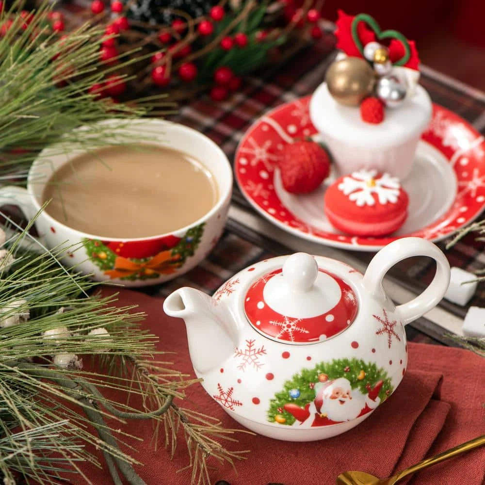 Santaclaus 1-Cup White and Red Christmas Porcelain Tea Set with Teapot, Teacup and Saucer by VEWEET - Image 6