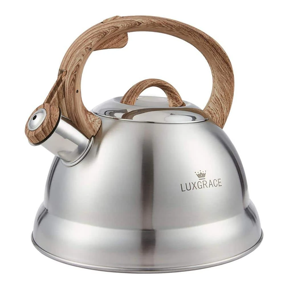 2.3 Qt. Satin Finish Stainless Steel Whistling Tea Kettle Teapot with Ergonomic Wood Rubber Touching Handle by Creative Home