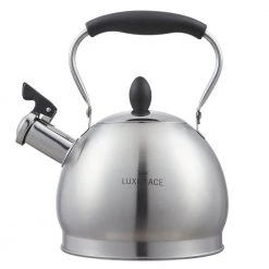 10 Cups Satin Finish Stainless Steel Whistling Tea Kettle with Aluminum Capsulated Bottom for Fast Boiling Heat Water by Creative Home