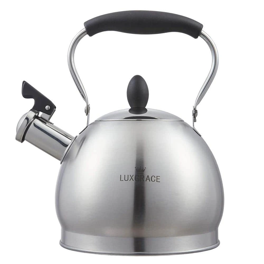 10 Cups Satin Finish Stainless Steel Whistling Tea Kettle with Aluminum Capsulated Bottom for Fast Boiling Heat Water by Creative Home
