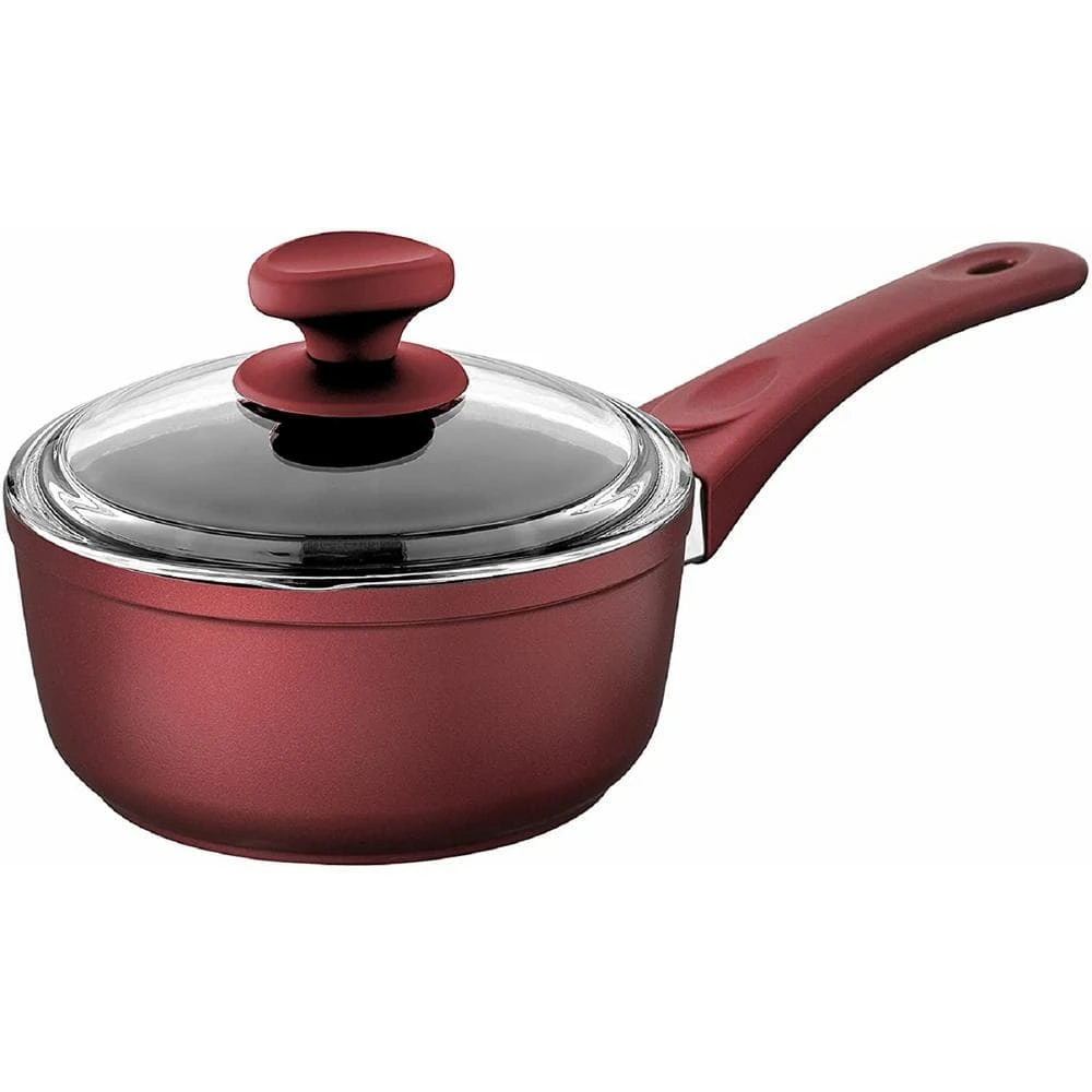 2 qt. Titanium coated Aluminum Non-Stick Sauce Pan in Red with Glass Lid by CONTEXT