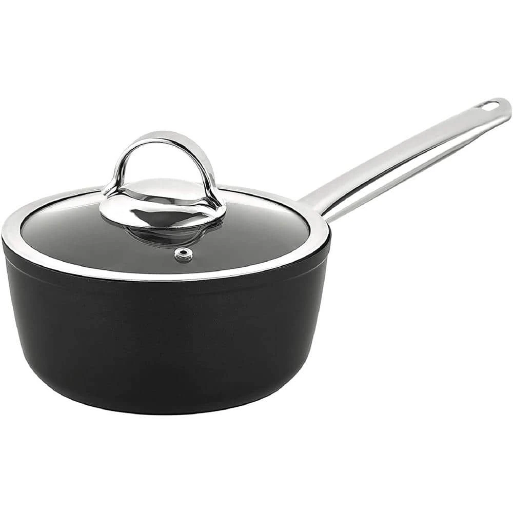 Titanium 3 qt. Aluminum Coated NonStick Sauce Pan in Gray with Glass Lid by CONTEXT