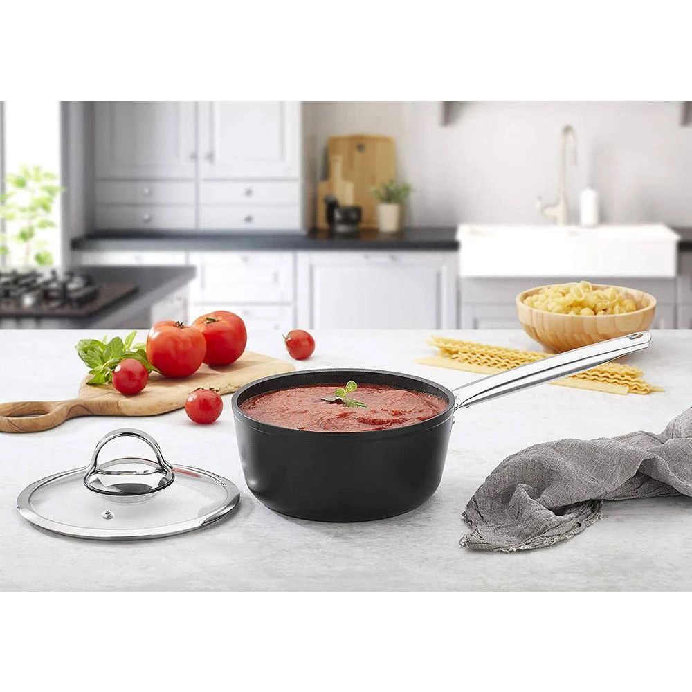 Titanium 3 qt. Aluminum Coated NonStick Sauce Pan in Gray with Glass Lid by CONTEXT - Image 2