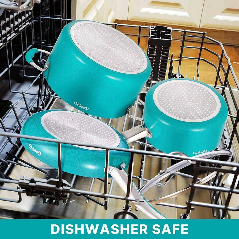 2.9 Qt. Ceramic Aluminum Nonstick Sauce Pan in Blue with Lid by EPPMO - Image 4