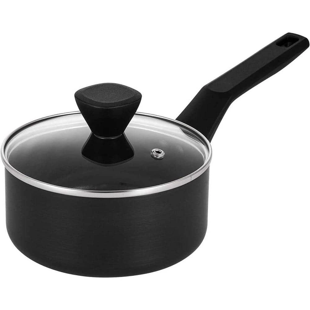 1.5 Qt. Hard-Anodized Aluminum Nonstick Sauce Pan in Black with Lid by EPPMO