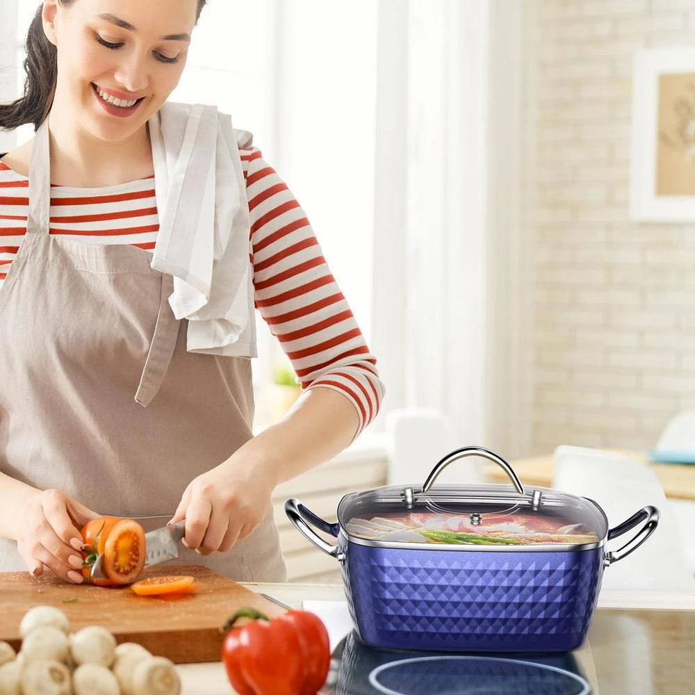 4.2 Qt. Aluminum Alloy Nonstick Sauce Pan in Blue with Lid by Rainbean - Image 3