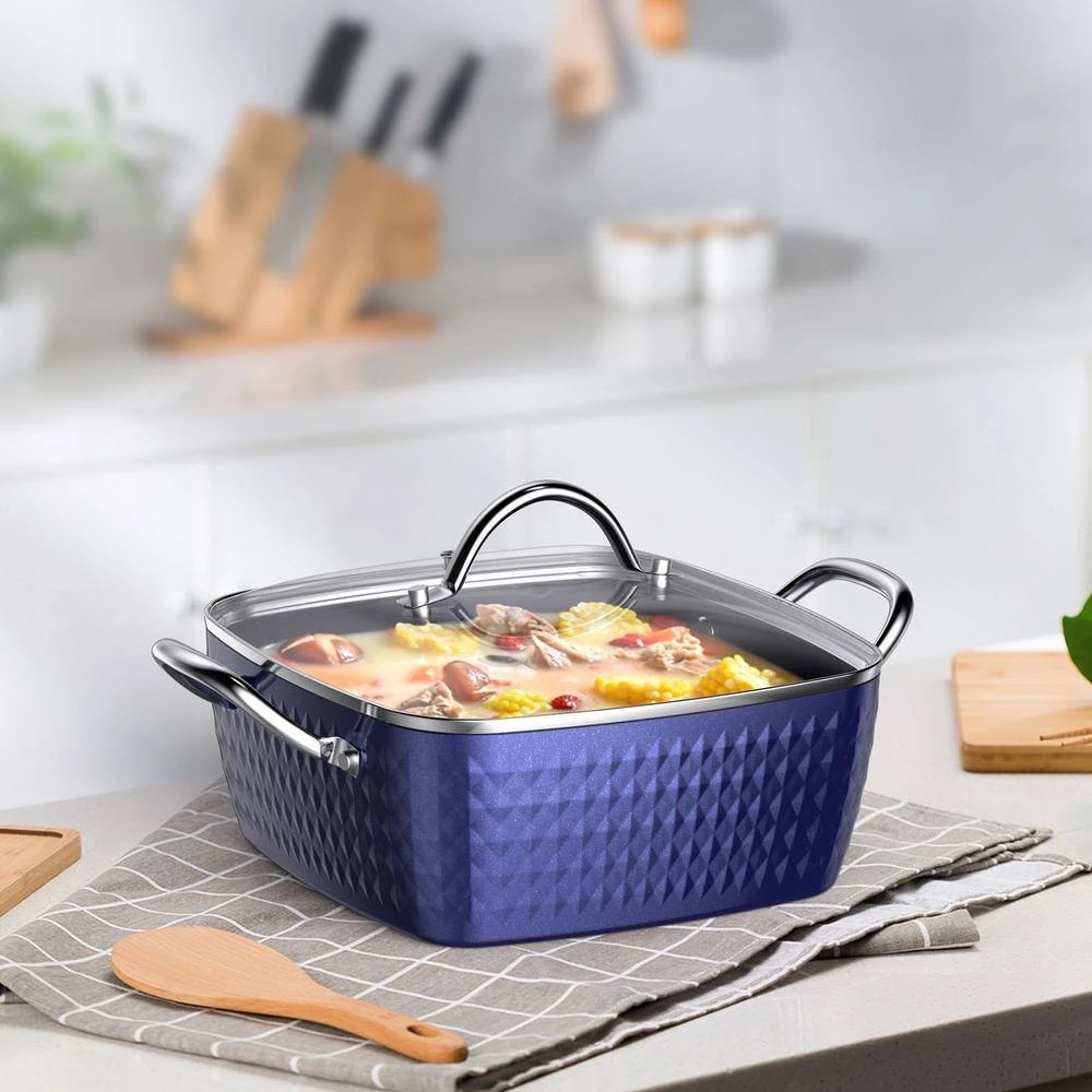 4.2 Qt. Aluminum Alloy Nonstick Sauce Pan in Blue with Lid by Rainbean - Image 7