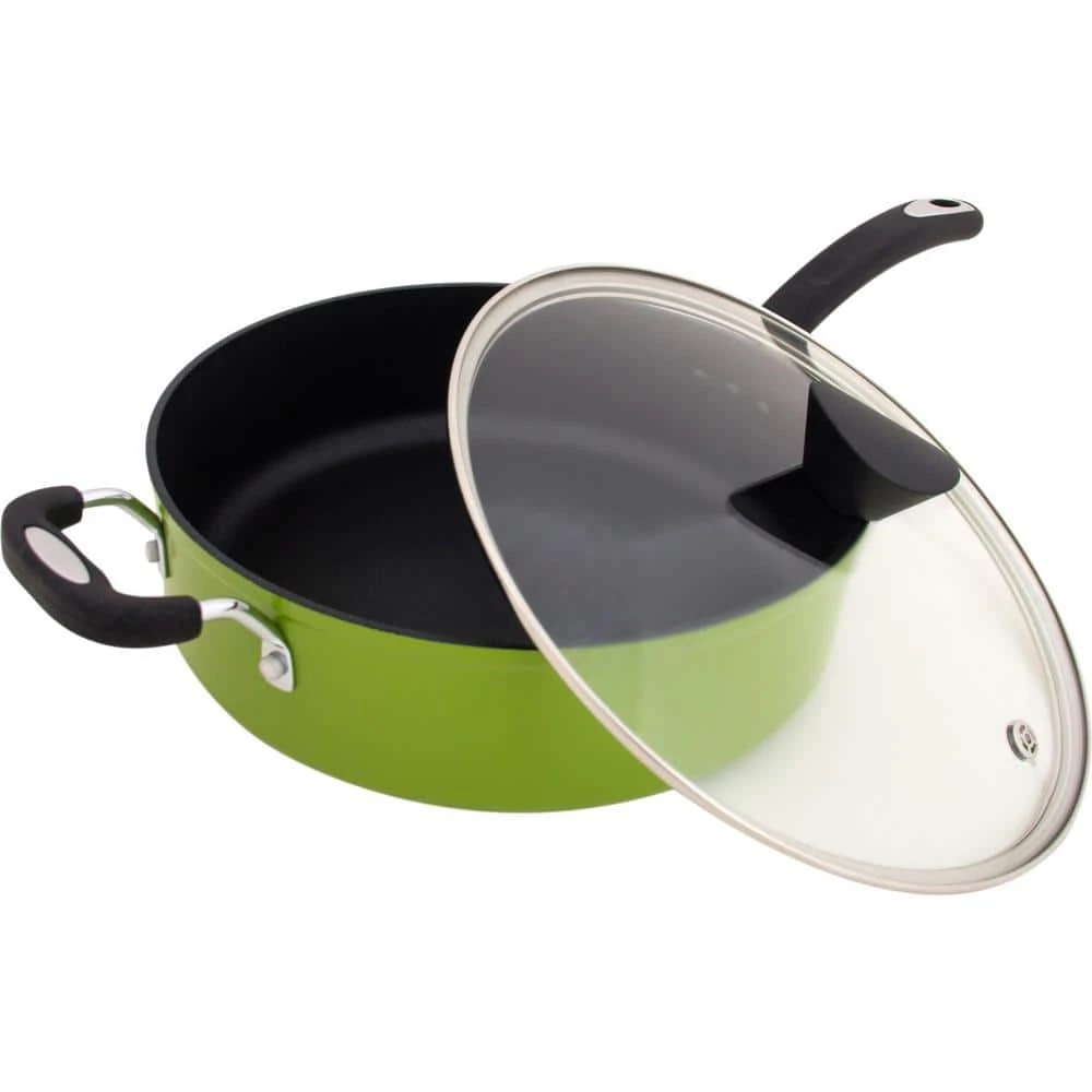 Green Earth 5.3 qt. Aluminum Ceramic Nonstick Sauce Pan in Green with Glass Lid by Unbranded