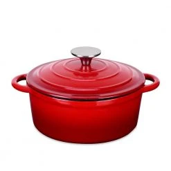 1-Piece 2 qt. Red Round Enamel Cast Iron Dutch Oven with Lid by Velaze