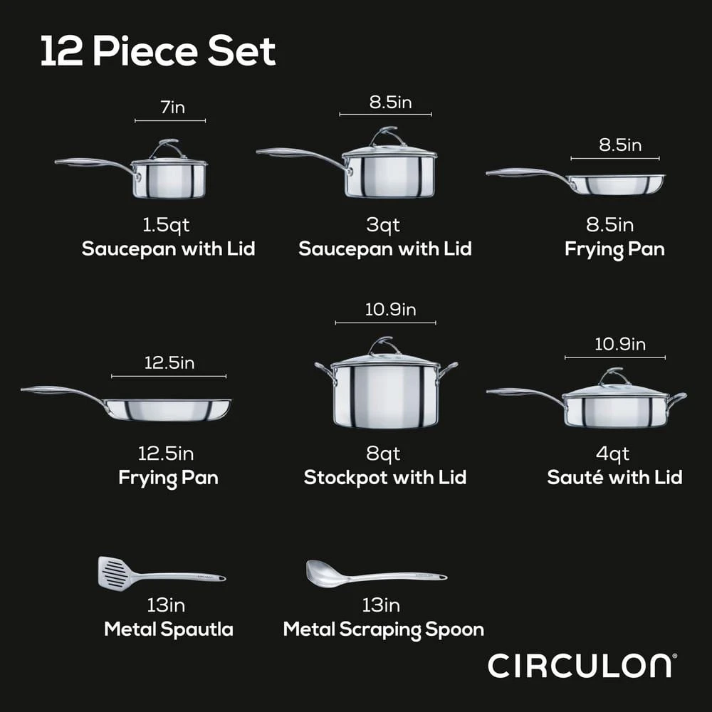 Steelshield C Series 10-Piece Stainless Steel Nonstick Cookware Set Silver by Circulon - Image 3