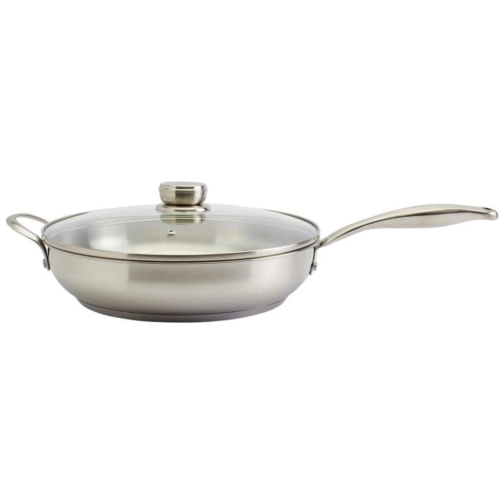 12 in. Silver Stainless Steel Assist Handle Induction Ready Frying Pan with Lid by Frigidaire