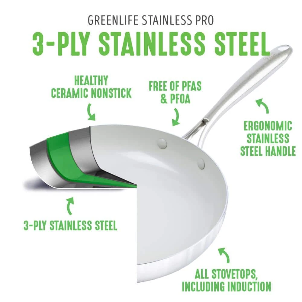 10-Piece Stainless Steel Pro Cookware Set by GreenLife - Image 5