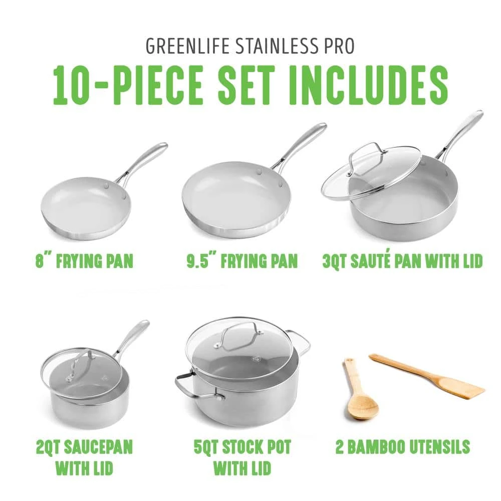 10-Piece Stainless Steel Pro Cookware Set by GreenLife - Image 6