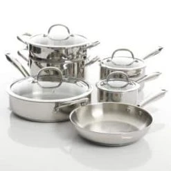 Devon 10-Piece Stainless Steel Cookware Set in Silver by KENMORE ELITE