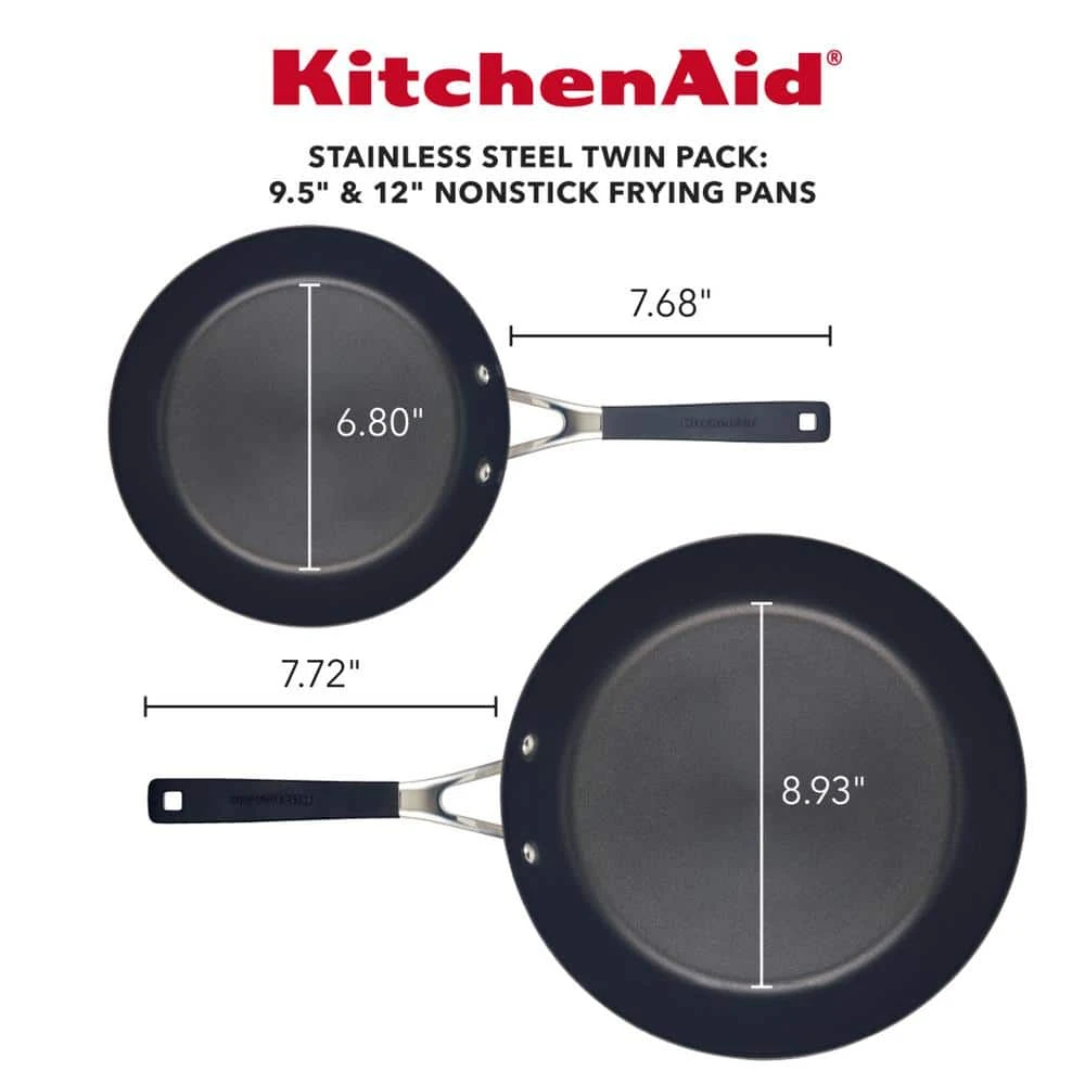 Stainless Steel 2-Piece Silver Stainless Steel Nonstick Frying Pan Set by KitchenAid - Image 3