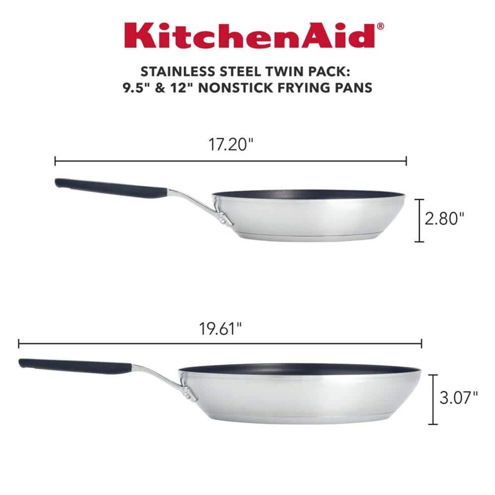 Stainless Steel 2-Piece Silver Stainless Steel Nonstick Frying Pan Set by KitchenAid - Image 2