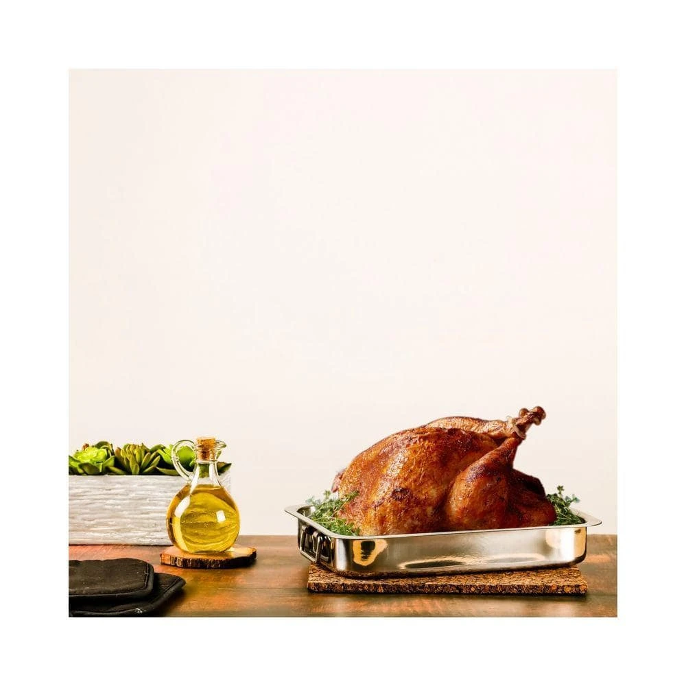 13 in. x 9.38 in. Dishwasher-Safe Stainless Steel Roasting Pan with Wire Rack and Handles by OVENTE - Image 9