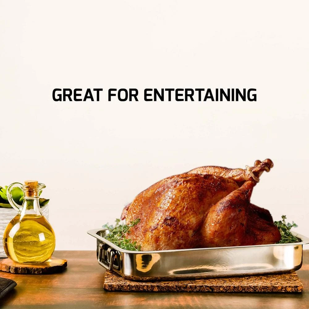 13 in. x 9.38 in. Dishwasher-Safe Stainless Steel Roasting Pan with Wire Rack and Handles by OVENTE - Image 4