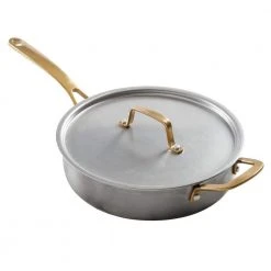 Everyday 3.5 qt. Stainless Steel Saute Pan With Brass Handles and Lid by MARTHA STEWART