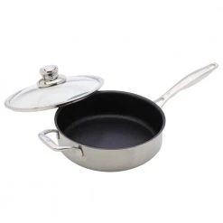 Classic Series 3.1 qt. Cast Aluminum Nonstick Saute Pan in Stainless Steel with Glass Lid by Swiss Diamond