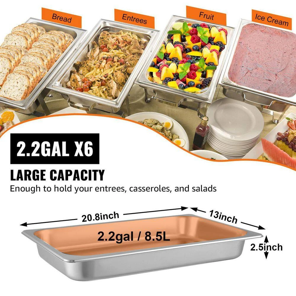 8.9 qt. Roasting Pans Stainless Steel Chafing Dish Buffet Set 20 x 12 x 2 in. Hotel Pans Full Size For Baking (6-Pack) by VEVOR - Image 4