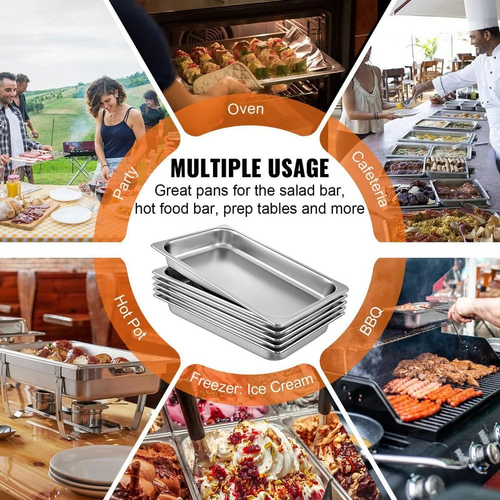 8.9 qt. Roasting Pans Stainless Steel Chafing Dish Buffet Set 20 x 12 x 2 in. Hotel Pans Full Size For Baking (6-Pack) by VEVOR - Image 6