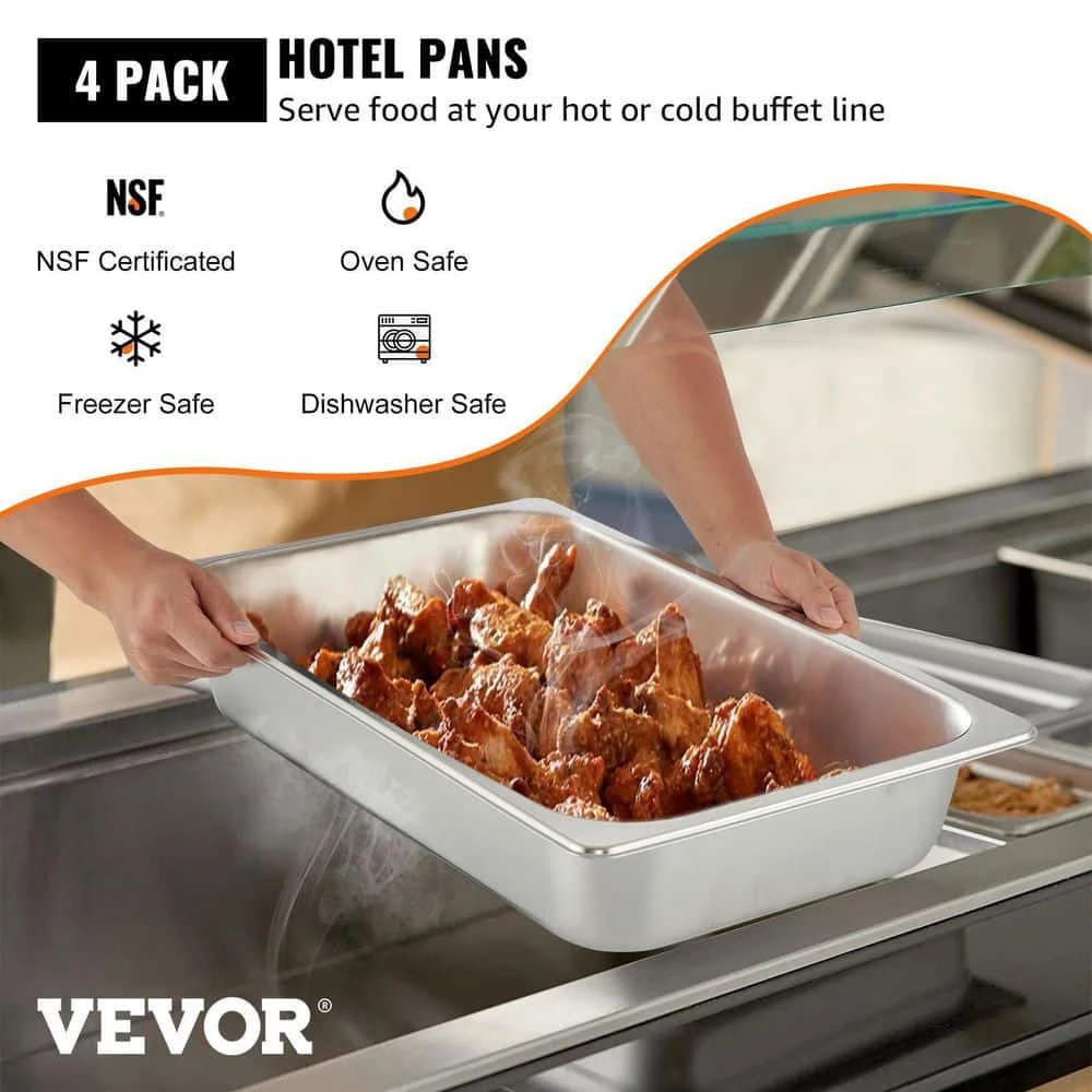 13.7 qt. Stainless Steel Hotel Pan 20.9 x 12.8 x 3.9 in. Roasting Pan with Lid Hotel Pans Full Size Deep (4-Pack) by VEVOR - Image 2