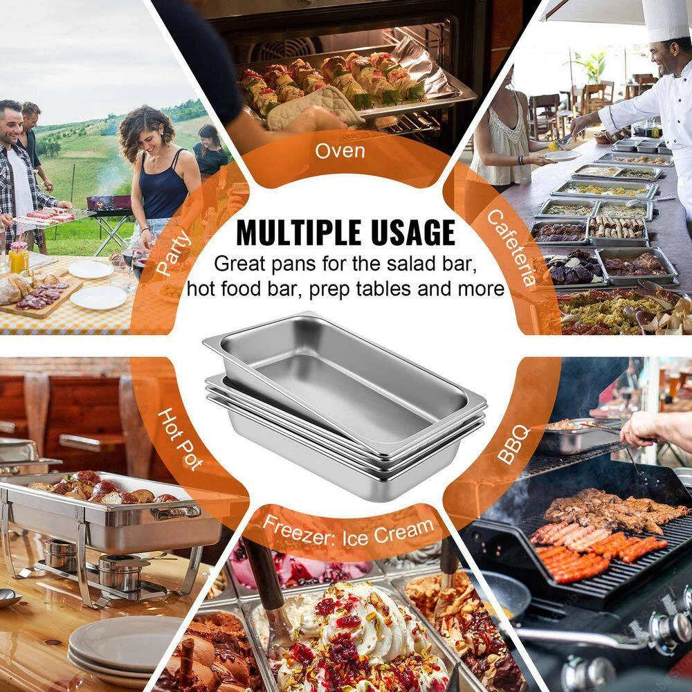 13.7 qt. Stainless Steel Hotel Pan 20.9 x 12.8 x 3.9 in. Roasting Pan with Lid Hotel Pans Full Size Deep (4-Pack) by VEVOR - Image 6