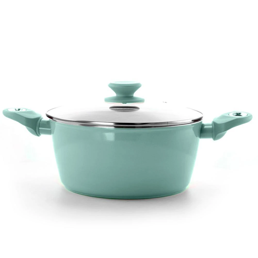 Plaza Cafe 4.5 qt. Round Aluminum Nonstick Dutch Oven in Sky Blue with Glass Lid by GIBSON HOME - Image 5
