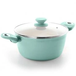 Plaza Cafe 4.5 qt. Round Aluminum Nonstick Dutch Oven in Sky Blue with Glass Lid by GIBSON HOME