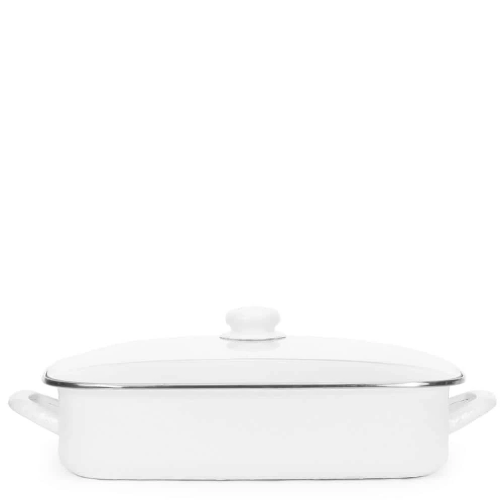 Solid White 10.5 qt. Enamelware Roasting Pan with Lid by Golden Rabbit