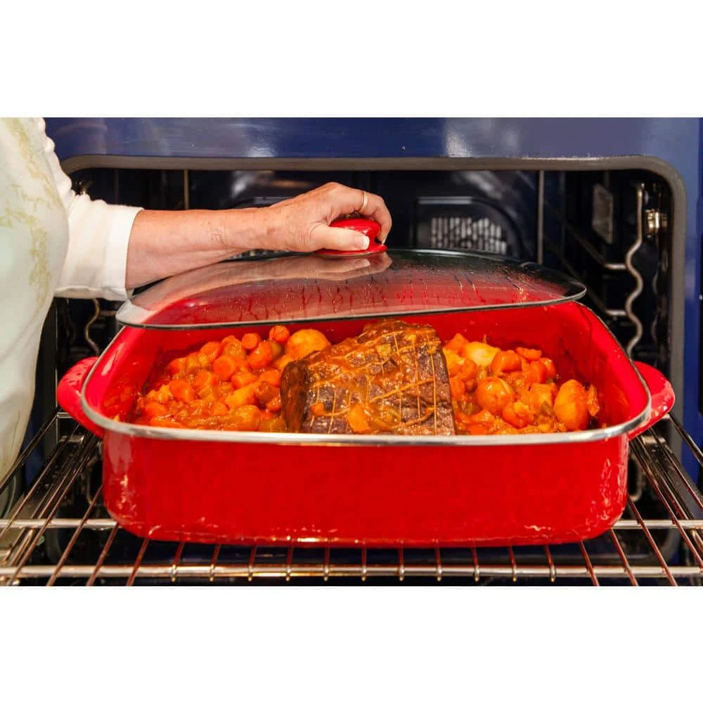 Solid White 10.5 qt. Enamelware Roasting Pan with Lid by Golden Rabbit - Image 2
