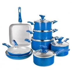 Farmhouse 13-Piece Aluminum Ultra-Durable Chalk Grey Diamond Infused Nonstick Coating Cookware Set in Speckled Blue by Granite Stone Diamond