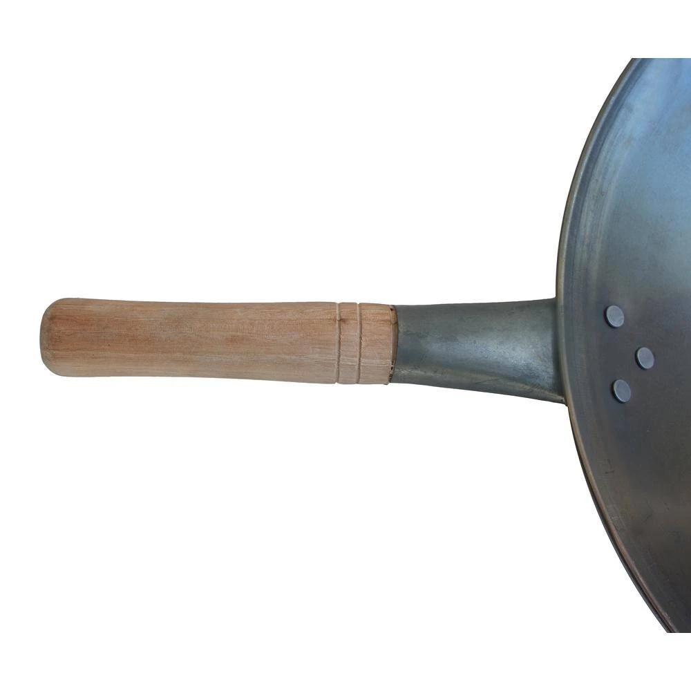 Large 15.75 in. Black Cool Roll Iron Wok with Wood Handle by SPT - Image 4
