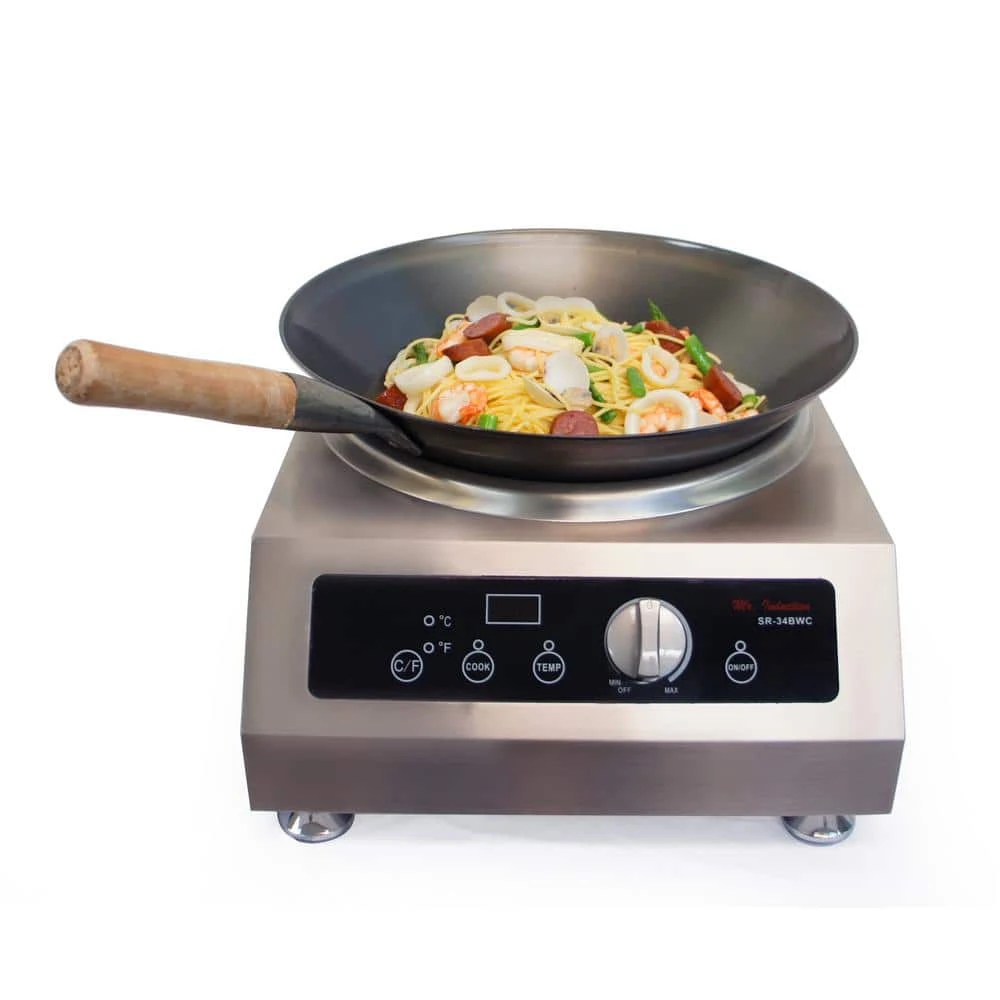 Large 15.75 in. Black Cool Roll Iron Wok with Wood Handle by SPT - Image 5