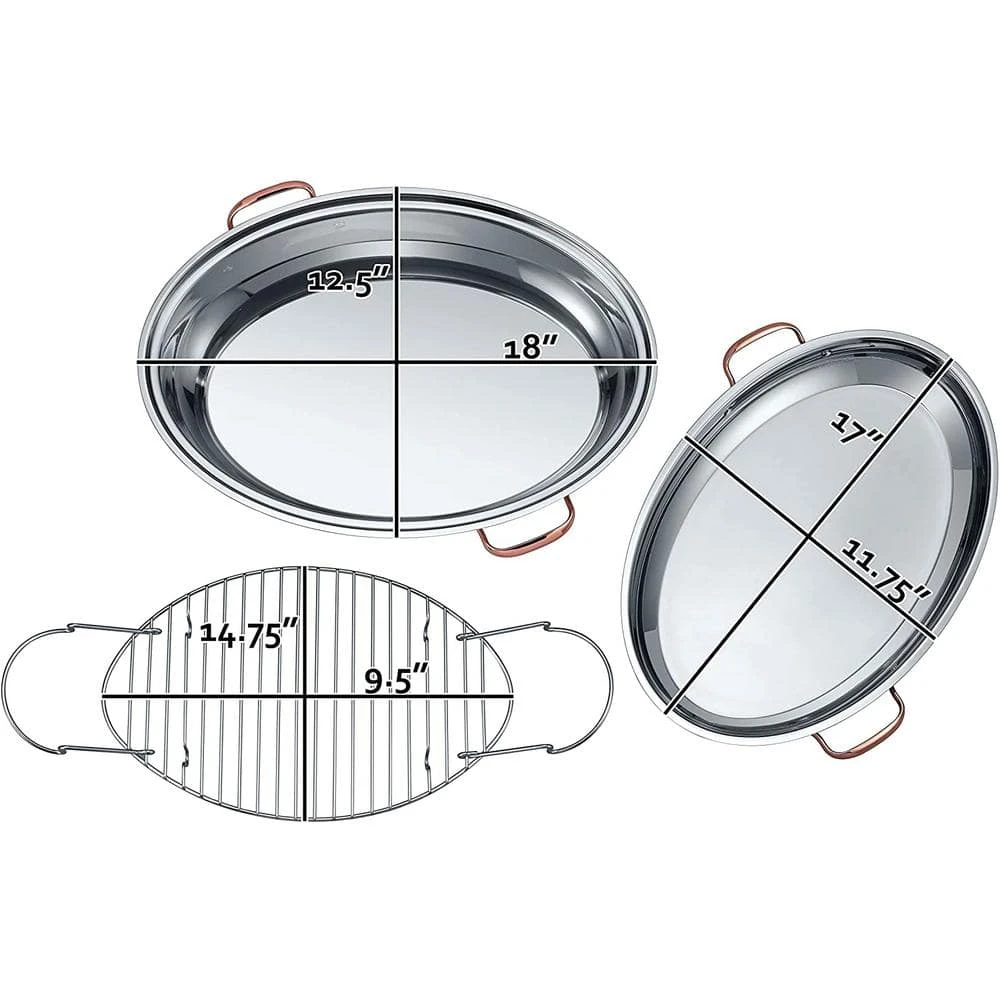 12 qt. Stainless Steel Roasting Pan and Griddle 3 Ply Bottom Design by Concord - Image 4