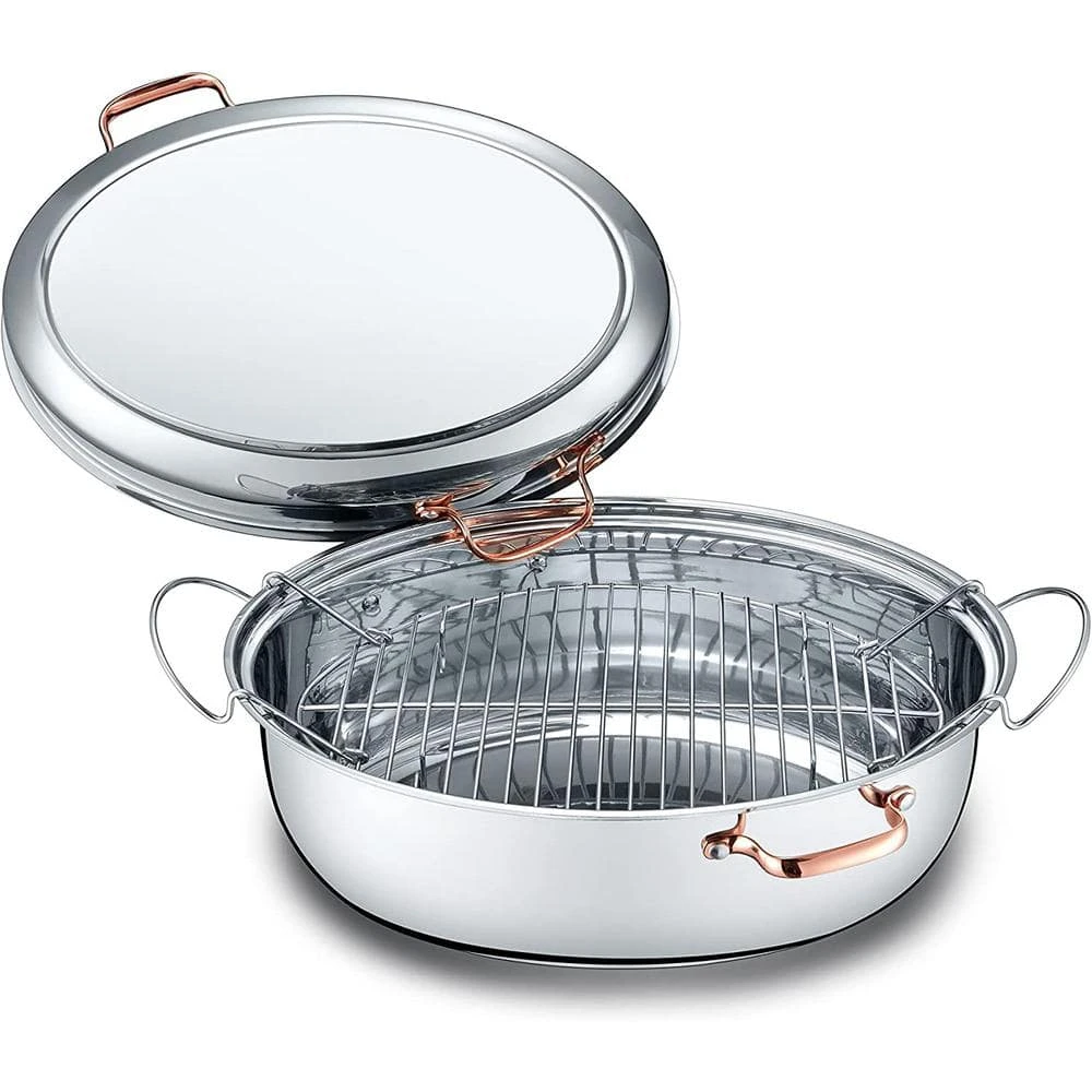 12 qt. Stainless Steel Roasting Pan and Griddle 3 Ply Bottom Design by Concord - Image 2
