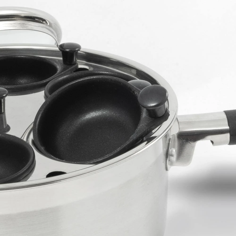 Professional 6-Cup Egg Poacher Stainless with Silicone Spatula by ExcelSteel - Image 3