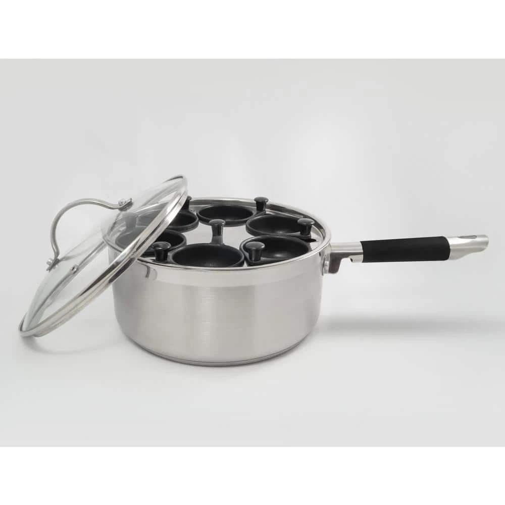 Professional 6-Cup Egg Poacher Stainless with Silicone Spatula by ExcelSteel