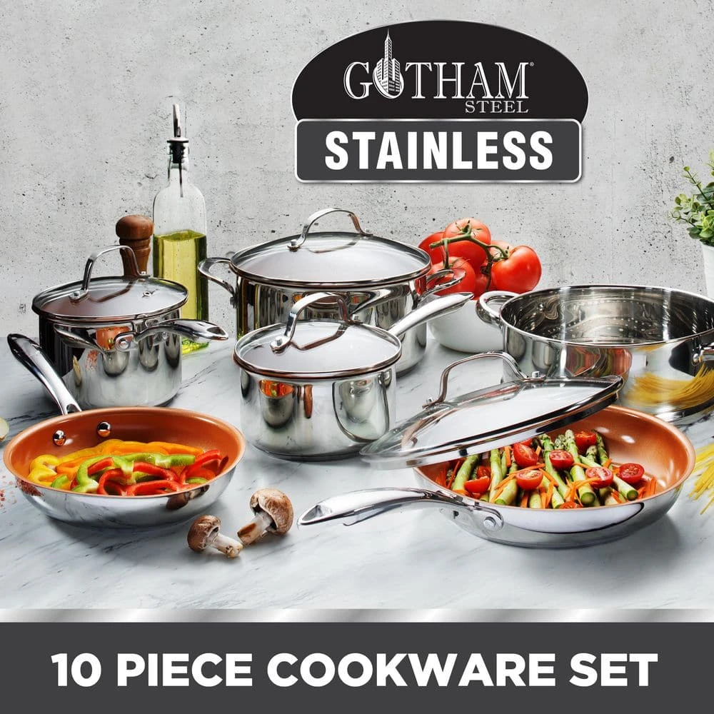 10-Piece Stainless Steel Ti-Cerama Non-Stick Premium Cookware Set with Lids by Gotham Steel - Image 3