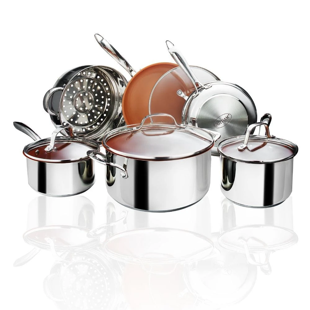 10-Piece Stainless Steel Ti-Cerama Non-Stick Premium Cookware Set with Lids by Gotham Steel