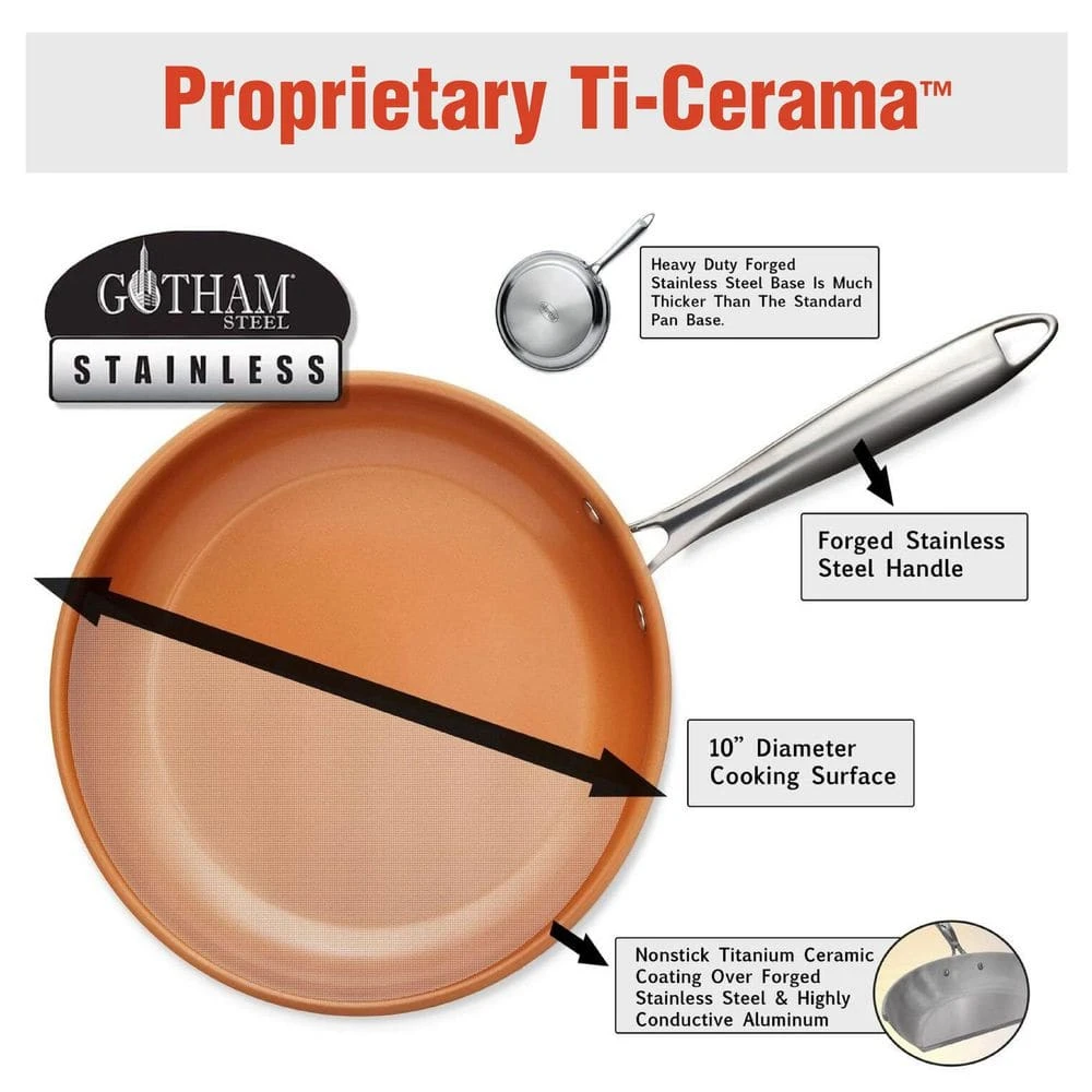 10-Piece Stainless Steel Ti-Cerama Non-Stick Premium Cookware Set with Lids by Gotham Steel - Image 7