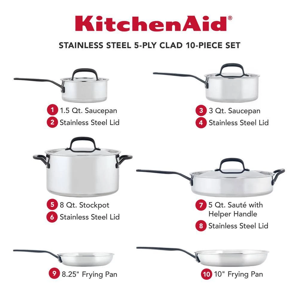 10-Piece Stainless Steel Induction Cookware Set by KitchenAid - Image 5
