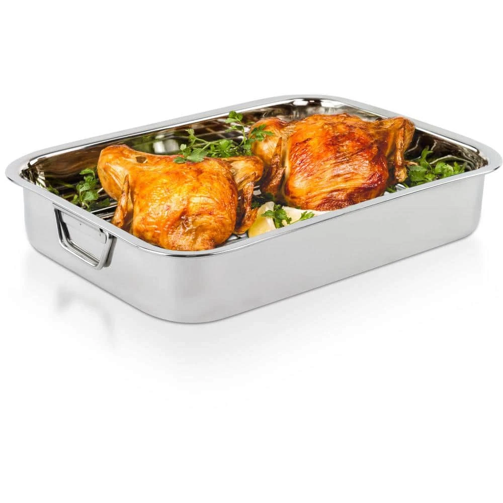 16 in. Classic Stainless Steel Roasting Pan with Roasting Rack by Lexi Home - Image 2