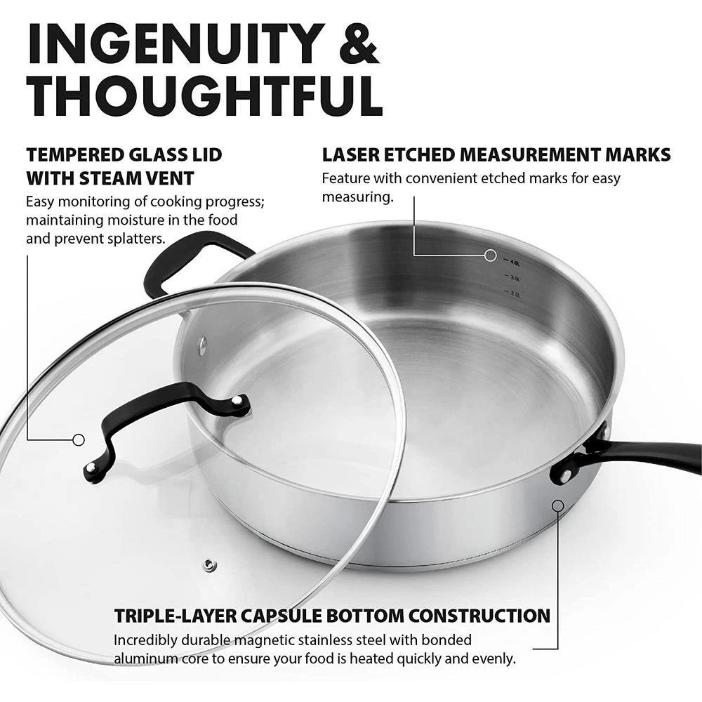 5 Qt. 12 in. Tri-Ply Stainless Steel Saute Pan by GRANDTIES - Image 2
