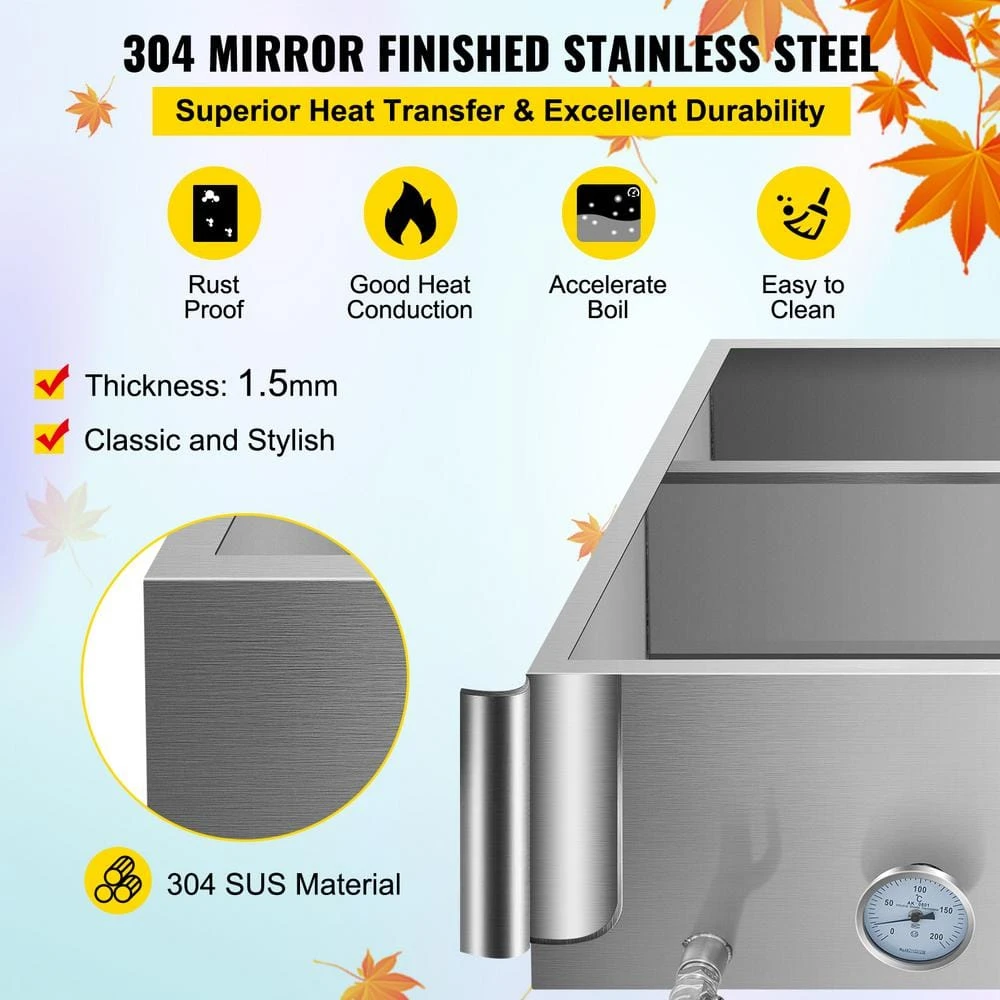 35.8 in. x 24 in. x 18.5 in. Stainless Steel Evaporator Sap Stove with Divided Pan and Feed Pan for Boiling Maple Syrup by VEVOR - Image 3