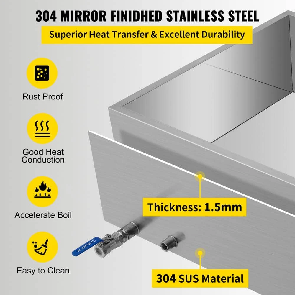 48 in. x 24 in. x 9.5 in. MapleSap EvaporatorPan with Valve StainlessSteel MapleSyrup Cooking Pan for Boiling MapleSyrup by VEVOR - Image 3