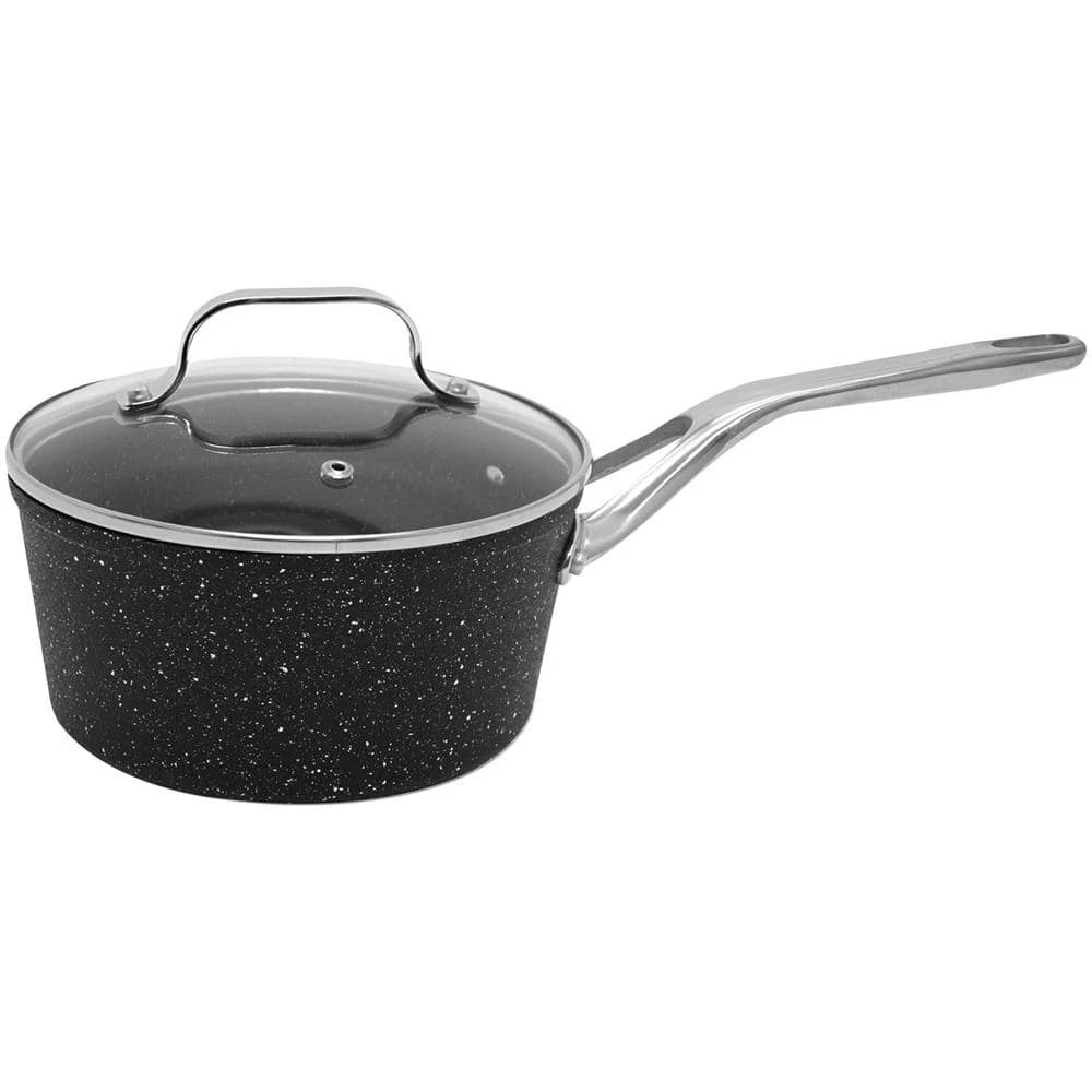 The Rock 3 qt. Aluminum Nonstick Sauce Pot in Black Speckle with Glass Lid by Starfrit - Image 2